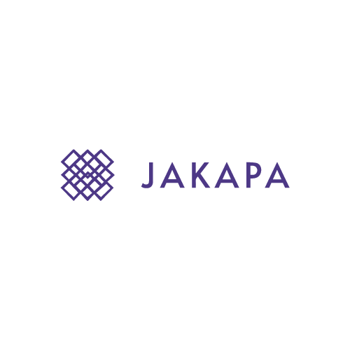 A purple logo that says JAKAPA. With small squares shapes to the right all interlocking with each other to make a larger square shape on its side.
